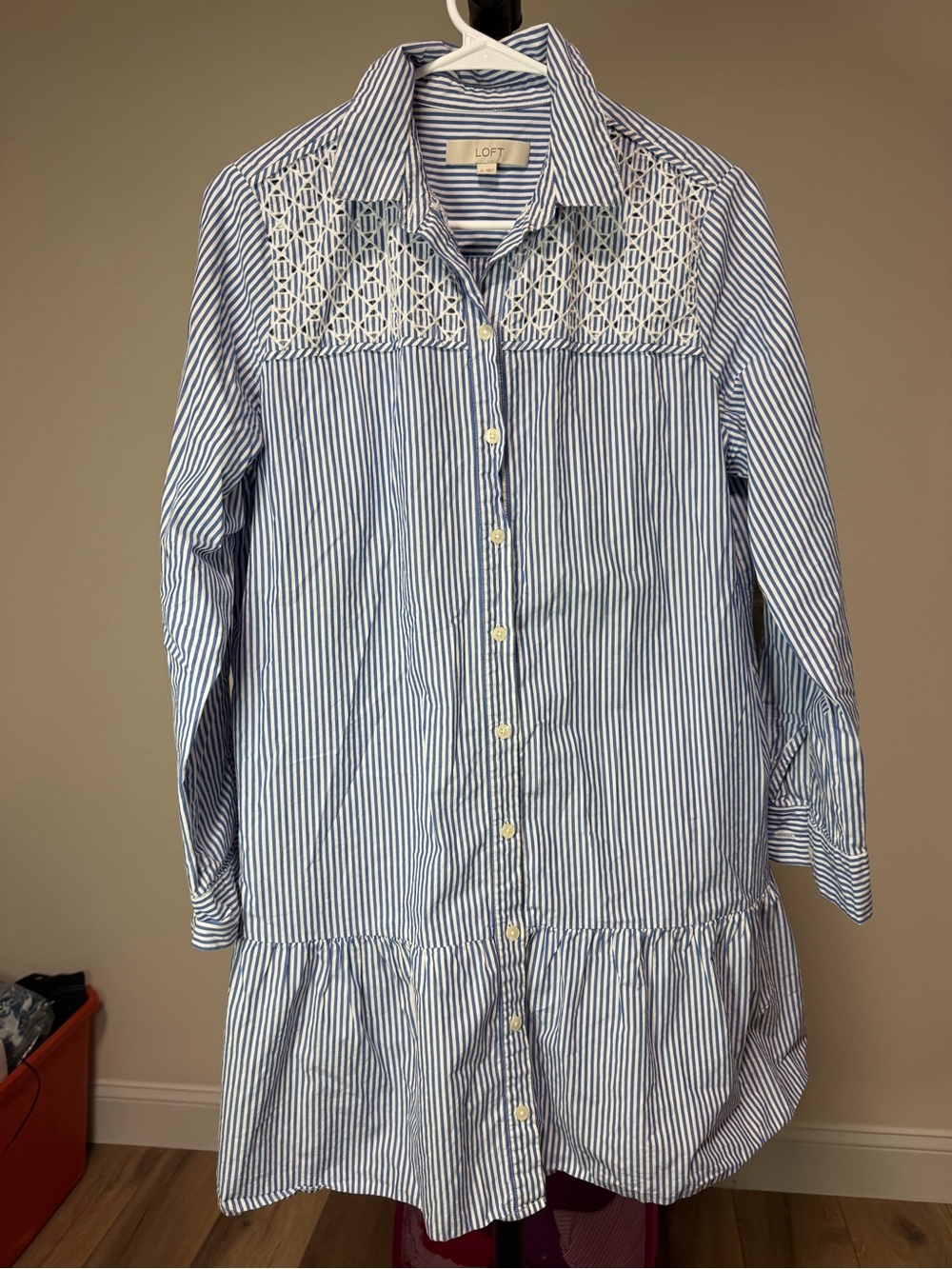 LOFT Blue and White Striped Button-Front Top
